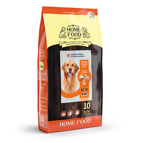 Сухий корм для дорослих собак індичка і лосось Home Food dog Adult Maxi здорова шкіра і блиск шерсті 10 кг