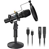 Maono AU-HD300 динамічний XLR/USB мікрофон з поп фільтром і павуком — Чорний, фото 3