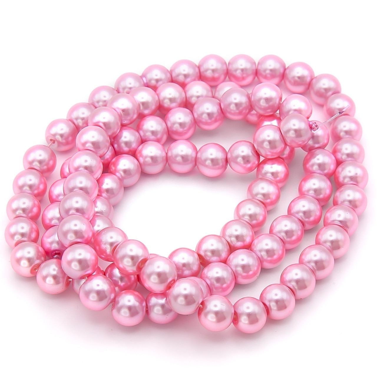 Намистини скло під перли 8 мм Куля нитка 80 см 68 Рожевий, фото 1