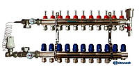 Колектор латунний Gross в зборі на 11 контурів для теплої підлоги(Нікель)