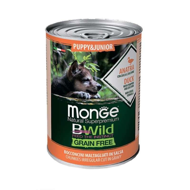 Monge BWild Grain Free Wet Duck Puppy&Junior Консервований корм із качки для цуценят (шматочки у соусі) 400г