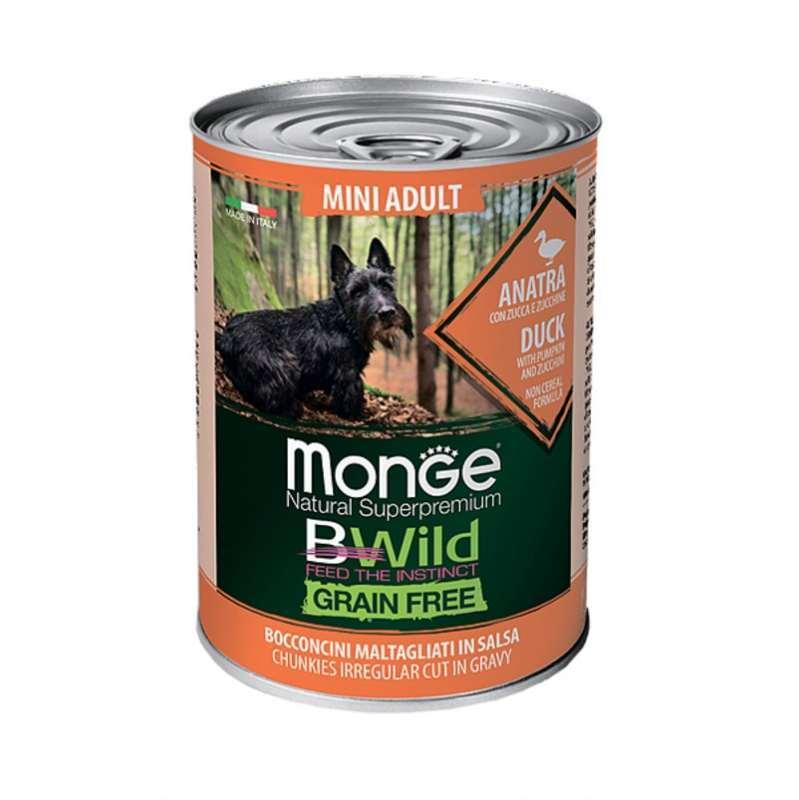 Monge BWild GF Wet Duck Mini Консервований корм для собак дрібних порід, качка  (шматочки в соусі) 400г
