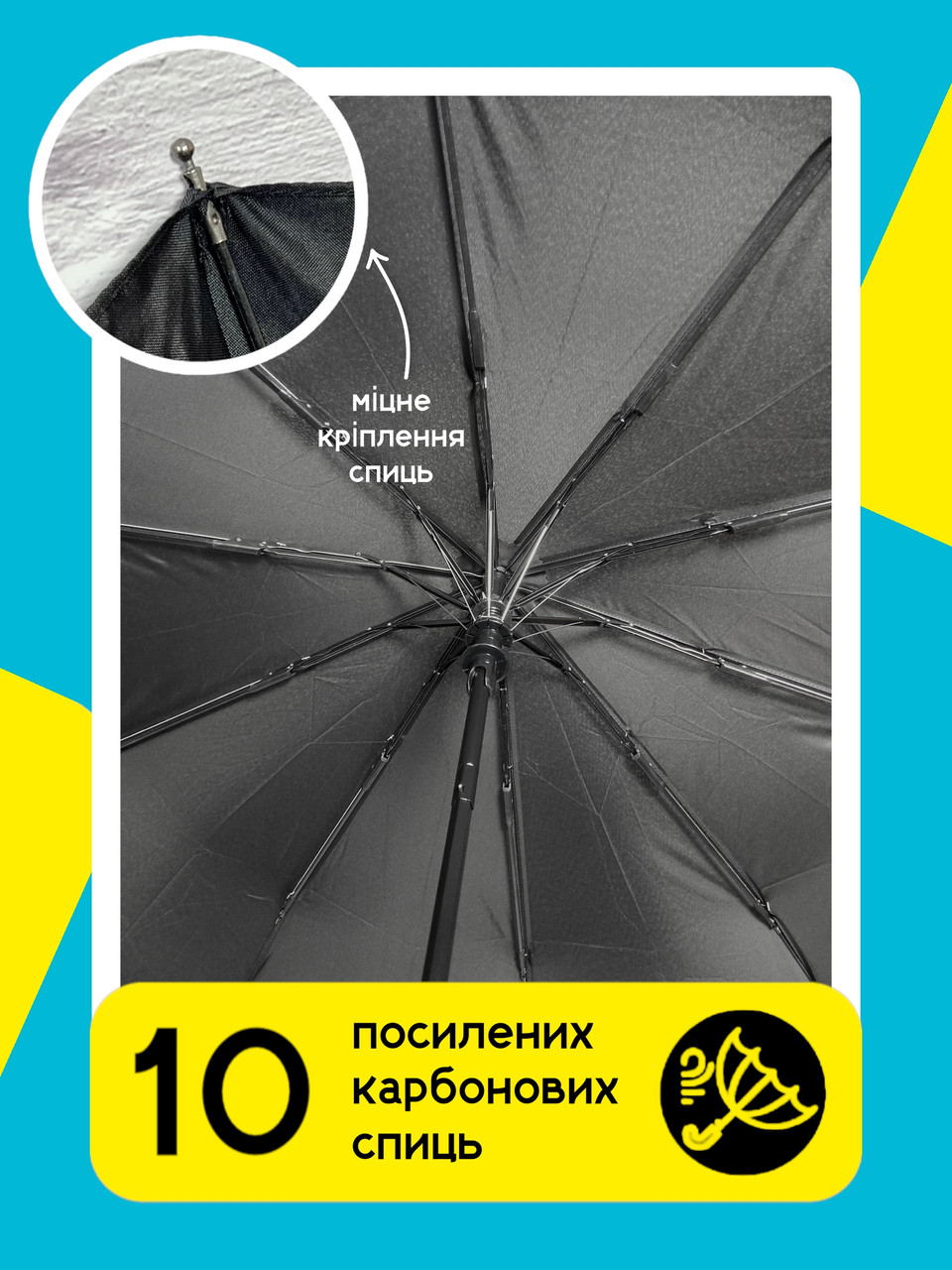 Зонт полувтомат складной черный зонтик мужской и женский от дождя и солнца (12227) - фото 7 - id-p1904323756