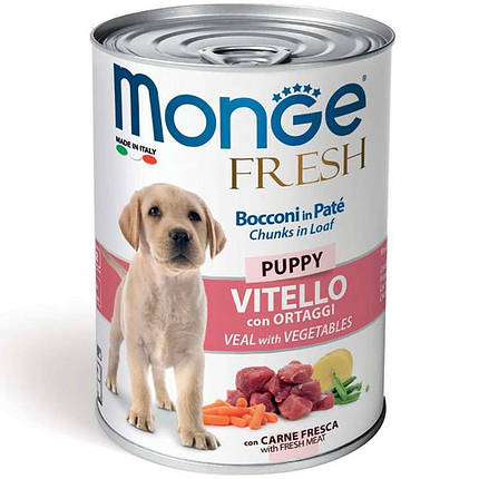 Monge Puppy Fresh Veal Консервований корм з кусочків телятини для цуценят (шматочки в паштеті) 400г, фото 1