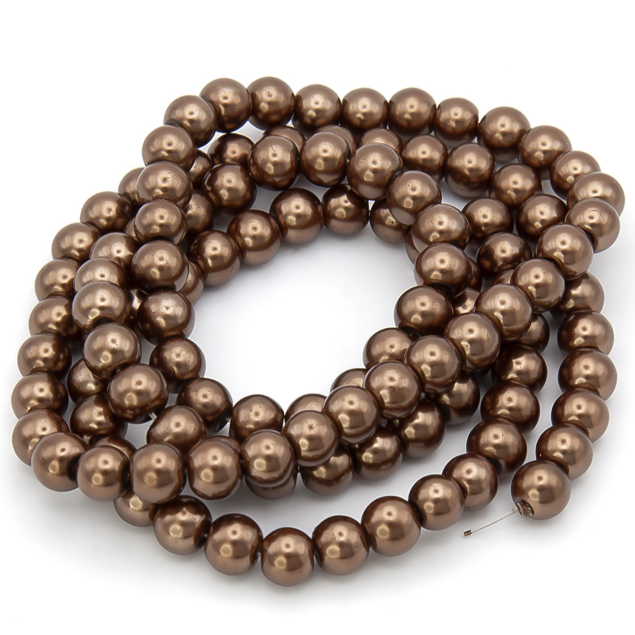 Намистини скло під перли Куля 10 мм ±90 шт. 80 см 52 Коричневий 3, фото 1