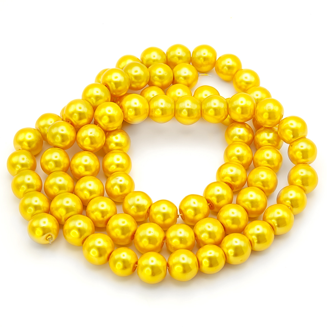 Намистини скло під перли Куля 12 мм ±68 шт. 80 см 67 Жовтий, фото 1