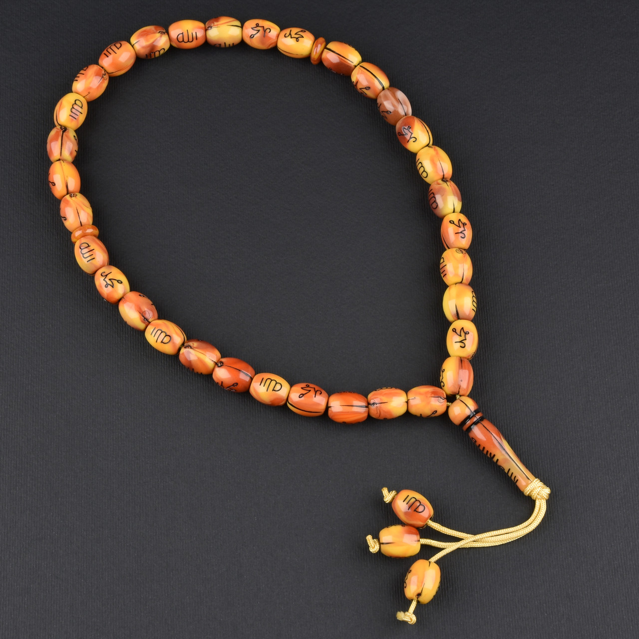 Чітки пластикові з жовтогарячими намистинами з написами та висувною кількістю намистин 33 штуки довжина 70 см - фото 1 - id-p1904339303
