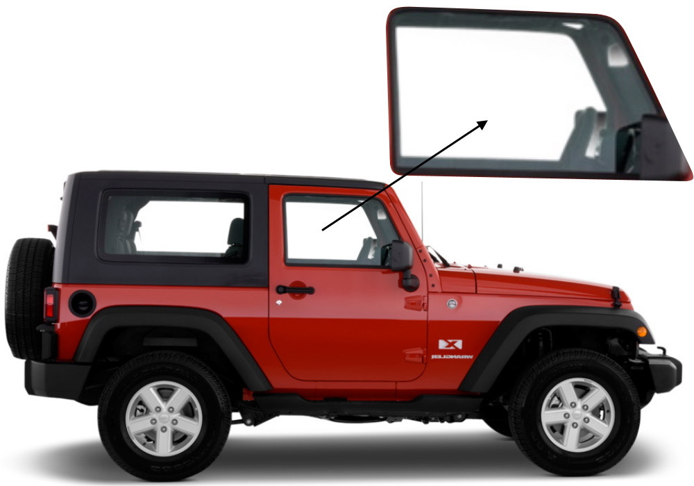 Бічне скло Jeep Wrangler 2007-2017 передніх дверей праве