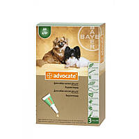Bayer Advocate для собак весом до 4 кг капли на холку от блох и клещей, упаковка 3 пипетки