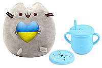 Мягкая игрушка Pusheen cat S&T с сердцем и Поильник-непроливайка Y9 силиконовый Голубой (n-10560)