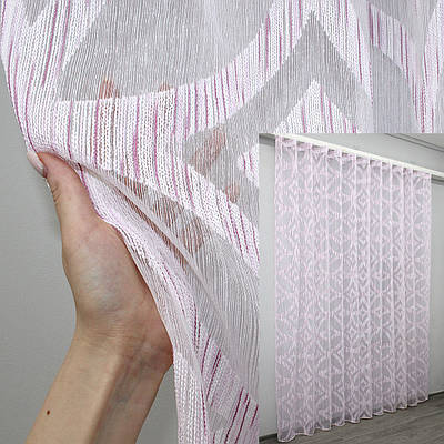 Тюль сітка нейлонова. Колір білий з рожевим. Код 1301т