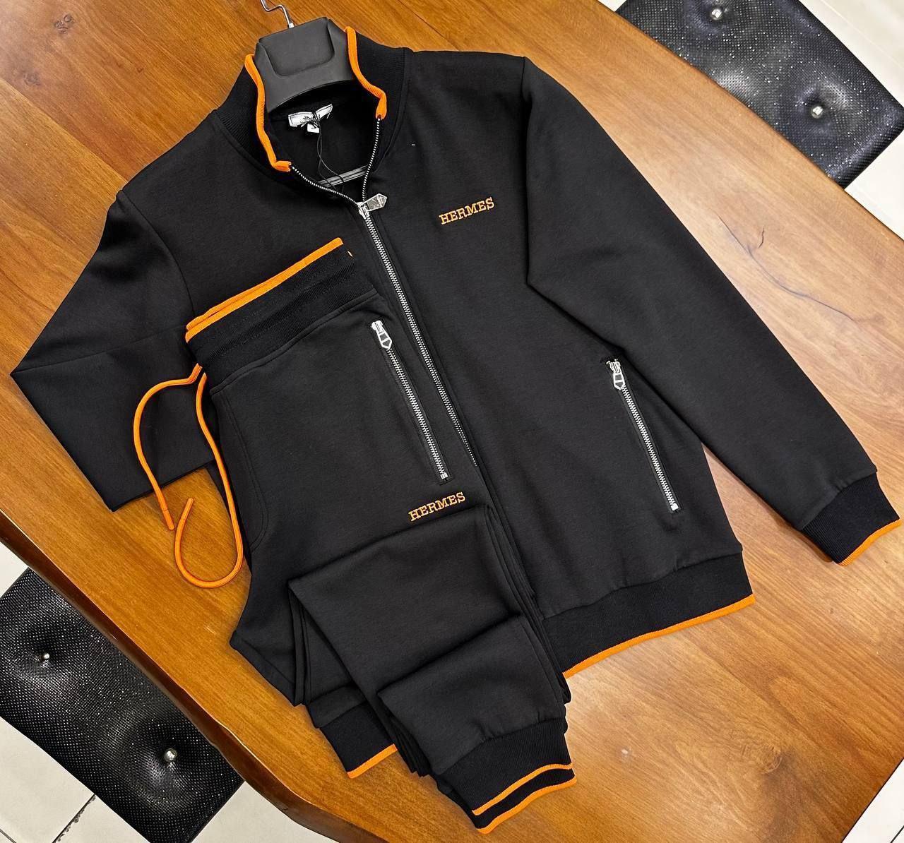 Качественный мужской брендовый спортивный костюм Hermes черный с ...