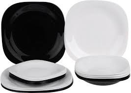 Сервиз столовый Luminarc Carine черно-белый с квадратными тарелками Black&White 18 предметов (N1479) - фото 3 - id-p1903670645