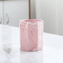 Склянка-органайзер для зберігання манікюрних/косметичних пензлів, мармуровий малюнк  Рожевий