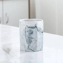 Склянка-органайзер для зберігання манікюрних/косметичних пензлів, мармуровий малюнок Сірий