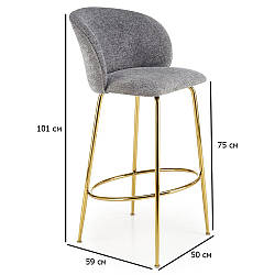 Барні стільці у гламурному стилі H-116 з тканинною оббивкою сірі із золотими ніжками для кав'ярні