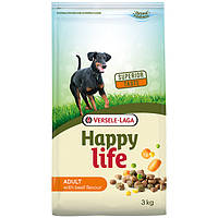 Happy Life Adult with Beef flavouring 3 кг сухий преміум корм для собак всіх порід