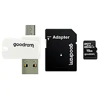 Карта памяти MicroSDHC 16GB UHS-I Class 10 Goodram + SD-adapter + OTG Card reader (M1A4-0160R12)