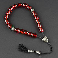 Чітки пластикові з червоними намистинами зі сріблястими елементами кількість намистин 33 штуки довжина 70 см