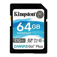 Карта пам&apos;яті Kingston 64 GB SDXC UHS-I/U3 Class 10 Canvas Go! Plus R170/W70MB/s (SDG3/64GB)