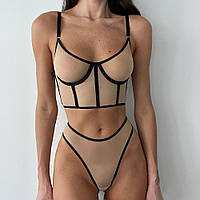 Комплект жіночої білизни з ліфом-корсетом (р.L, бежевий)