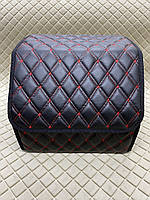 Автомобільний органайзер в багажник з екошкіри, Чорний з подвійним червоним рядком, Розмір S, 35*30*30 см