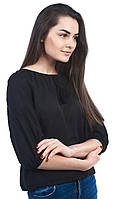 Блузка женская под вышивку с коротким рукавом, черная р.44
