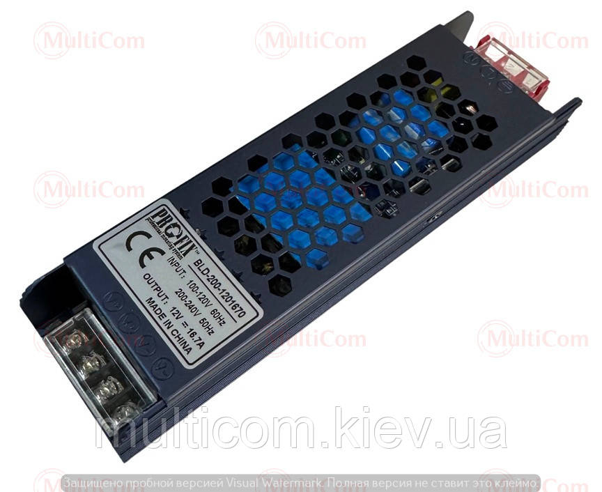 06-03-151. Блок живлення для LED стрічки 200W, 12 V, 16,7 A, негерметичний, вузький корпус