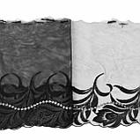 Ажурне мереживо вишивка на сітці: чорна і срібляста нитки на чорній сітці, ширина 18,5 см, фото 5