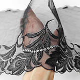 Ажурне мереживо вишивка на сітці: чорна і срібляста нитки на чорній сітці, ширина 18,5 см, фото 8