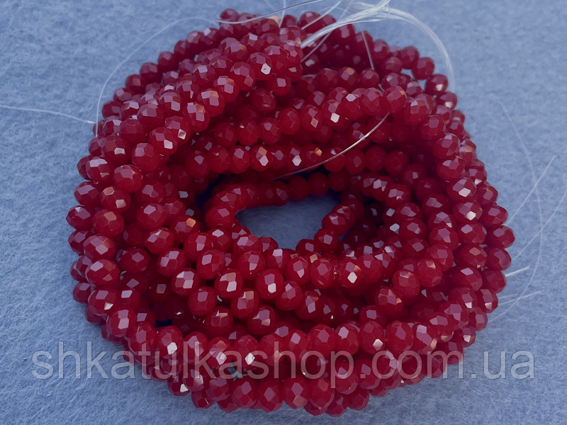 Кришталеві намистини 6*5мм, грановані - червоний 1, фото 1