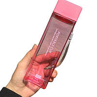 Бутылка для воды 500 мл пластиковая квадратная розовая
