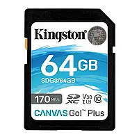 Карта памяти Kingston 64GB SDXC UHS-I/U3 Class 10 Canvas Go! Plus R170/W70MB/s (SDG3/64GB)