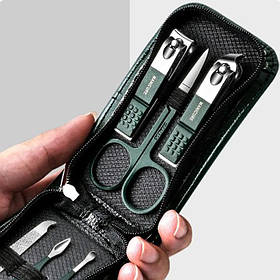 Чоловічий манікюрний набір NAIL SET MINI для догляду за нігтями компактний дорожній зелений 6 в одному