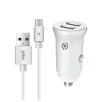 Автомобильное зарядное устройство Piko CC-312 (2USB, 3.1A) White + кабель Type-C (1283126538803)