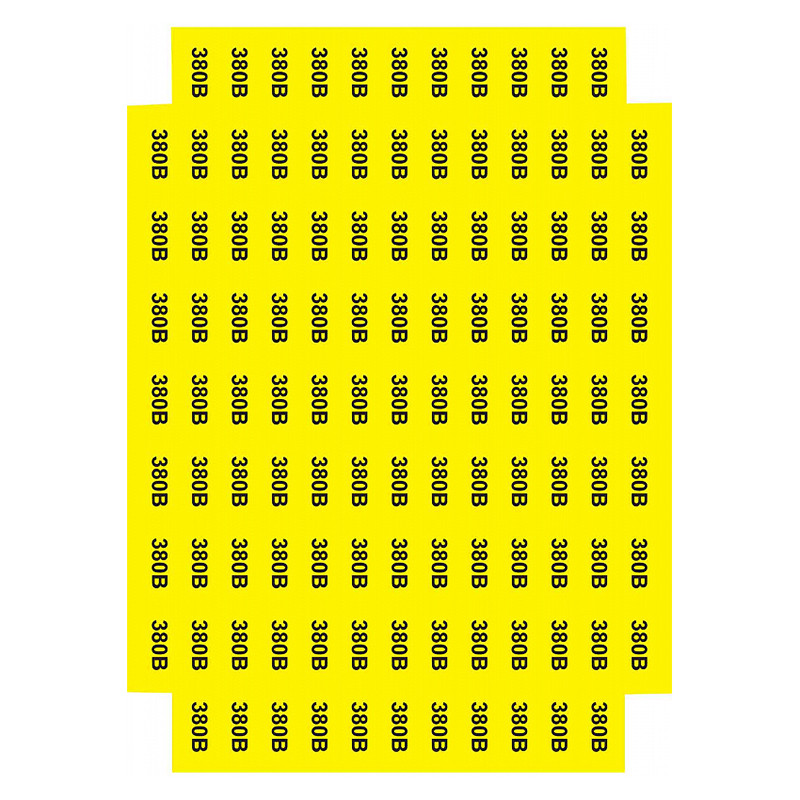 Знак "380 В" жовтий 45х22  (на аркуші 113 шт)
