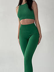 Жіночі легінси зі швом пуш-ап в рубчик зелені