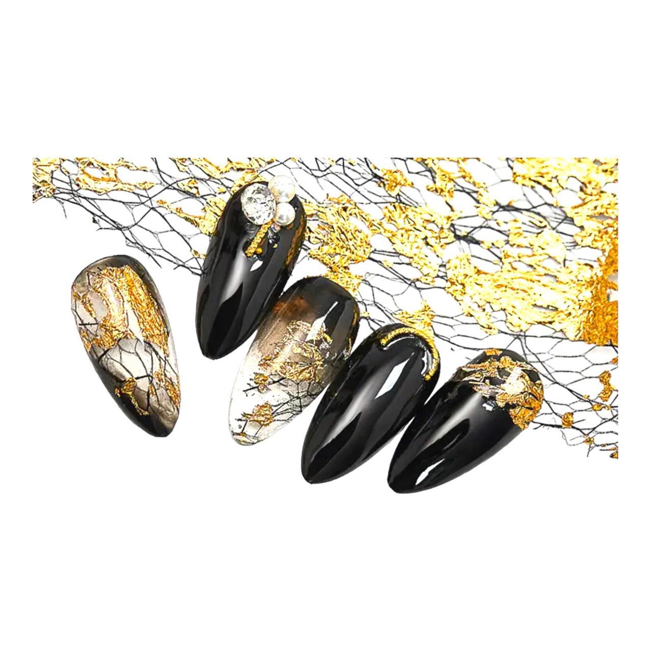 Фольга-сітка для нігтів декоративна золото/чорний