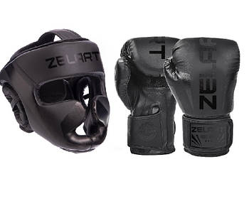 Дитячий боксерський набір, Боксерські рукавички 8 унцій + Шолом для боксу розмір М чорний ZELART 7041-5698
