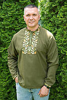 Мужская Рубашка Вышиванка Хаки Лен размеры 42 - 56 2XL