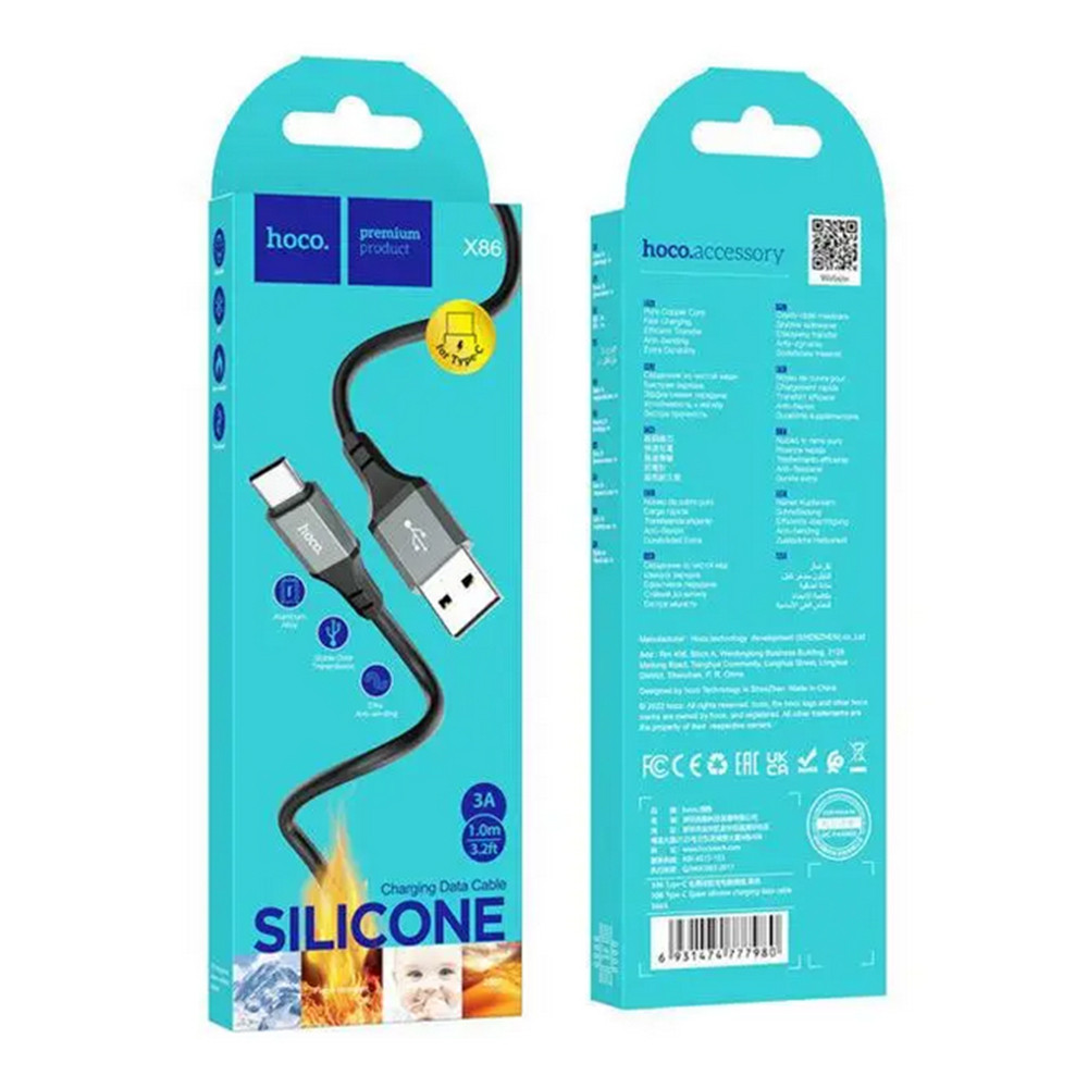Кабель для заряджання HOCO X89 Type-C USB для передачі даних Чорний, фото 1