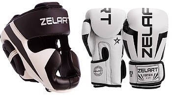 Дитячий боксерський набір, Боксерські рукавички 6 унцій + Шолом для боксу розмір S білий ZELART 7041-5698