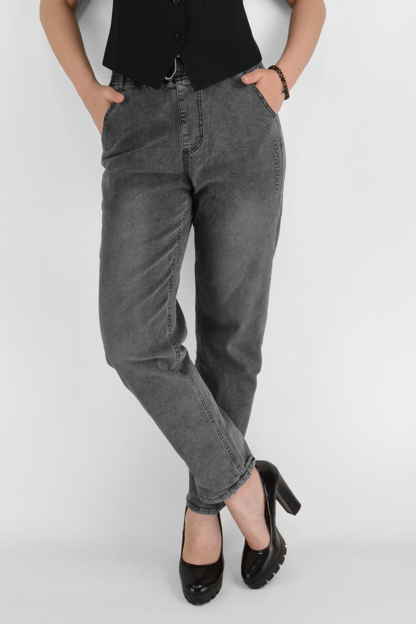 Джинси МОМ на гумці Жіночі стильні джинси у великих розмірах Kenalin Темно-сірий 31