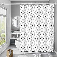 Шторка для ванной комнаты Bathlux 180 x 180 люкс качество с водоотталкивающим покрытием, Белая с черным