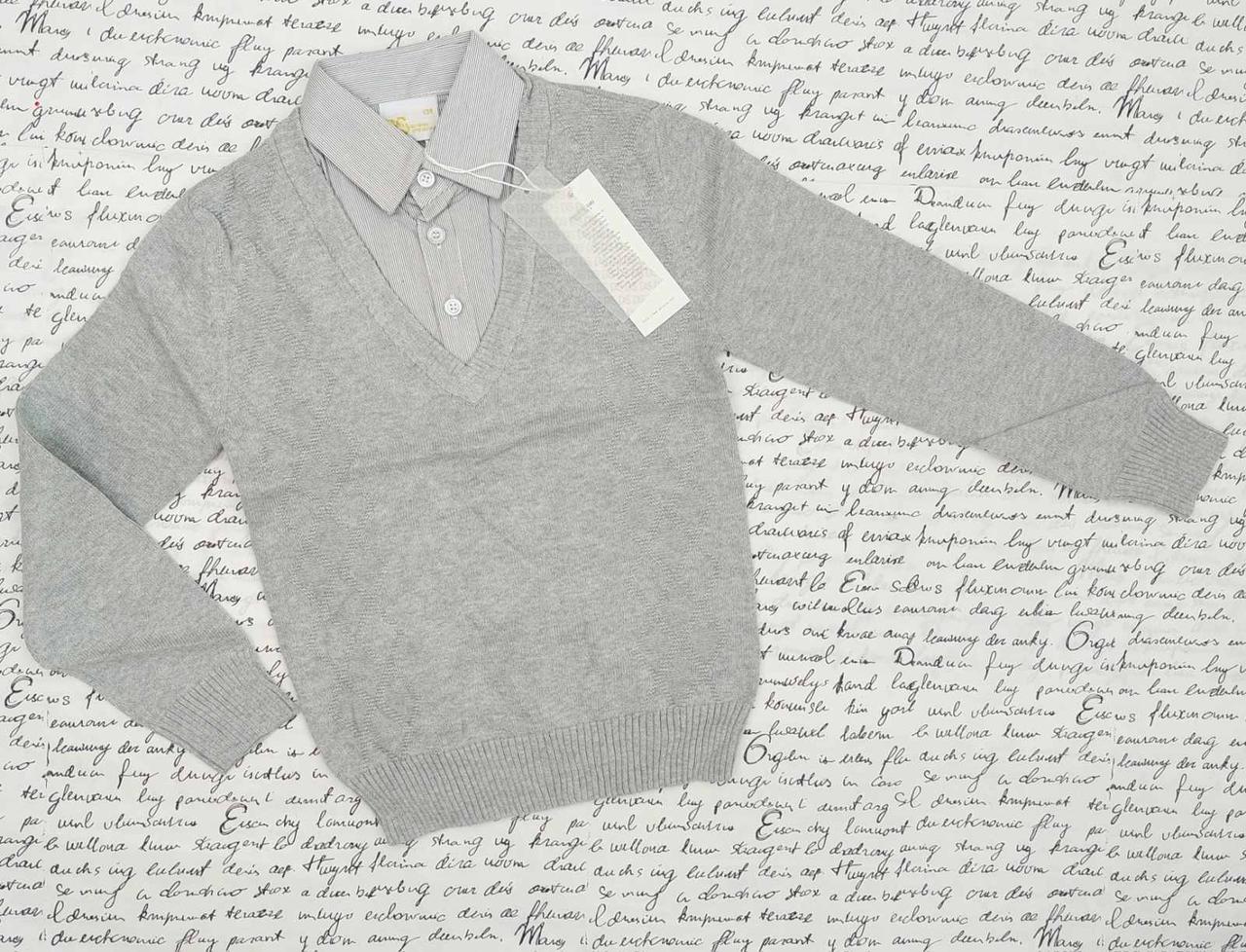 Кофта-обманка для хлопчика, р. 134-164, сірий