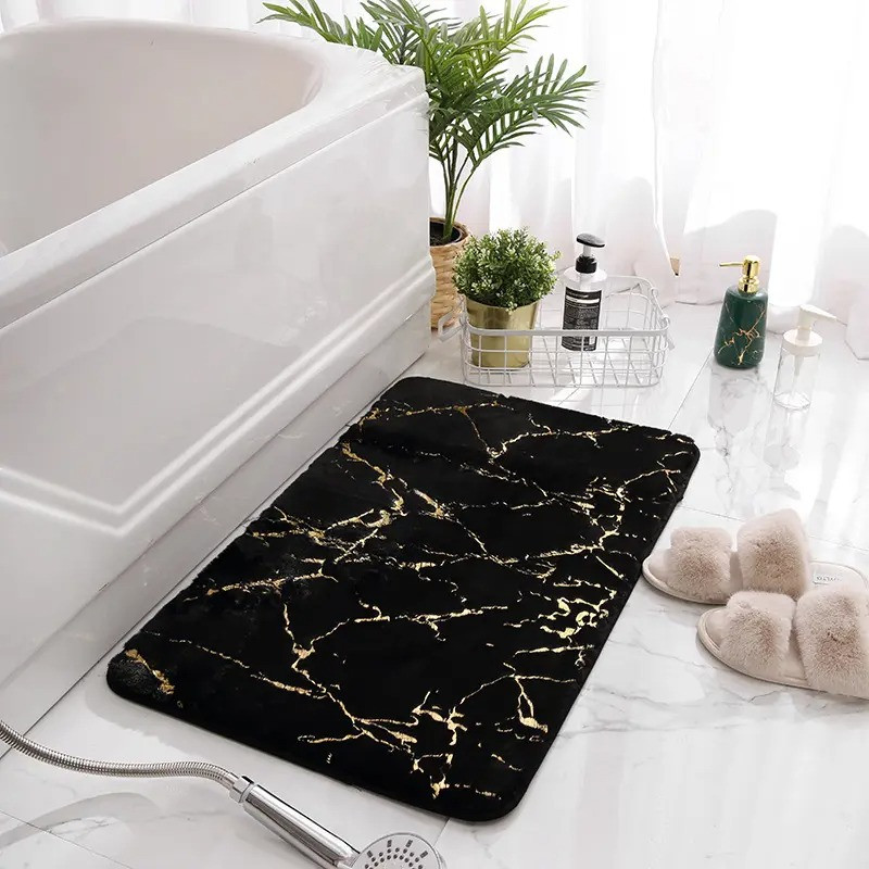 Килимок для ванної кімнати та душу ковзний Bathlux 40х60 см з мармуровим візерунком, Чорний 1710 Люкс качество!+