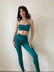 Жіночі легінси зі швом пуш-ап в рубчик зелений смарагдовий