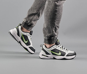 Чоловічі кросівки Nike Air Monarch 4 White Gray Green Найк Аїр Монарх iv білі з сірими шкіряні молодіжні стильні 41 42 43 44 45 46