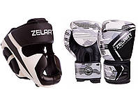 Боксерский набор, Боксерские перчатки 12 унций + Шлем для бокса размер L белый ZELART 7041-3397
