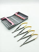 Голкотримач ножиці набір для мікрохірургії 16см 4 інструменти (касета в подарунок)